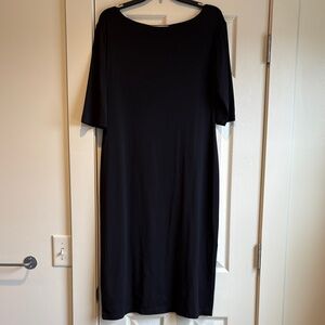 Central Park West | Basic Black Calf Length Black Dress Stretch 1/2 Sleeve Large